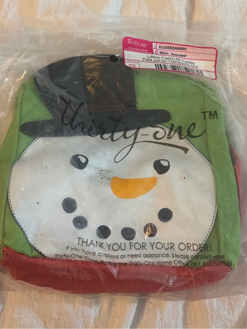 thirty-one Green and Red Snowman Holiday Gift Bag